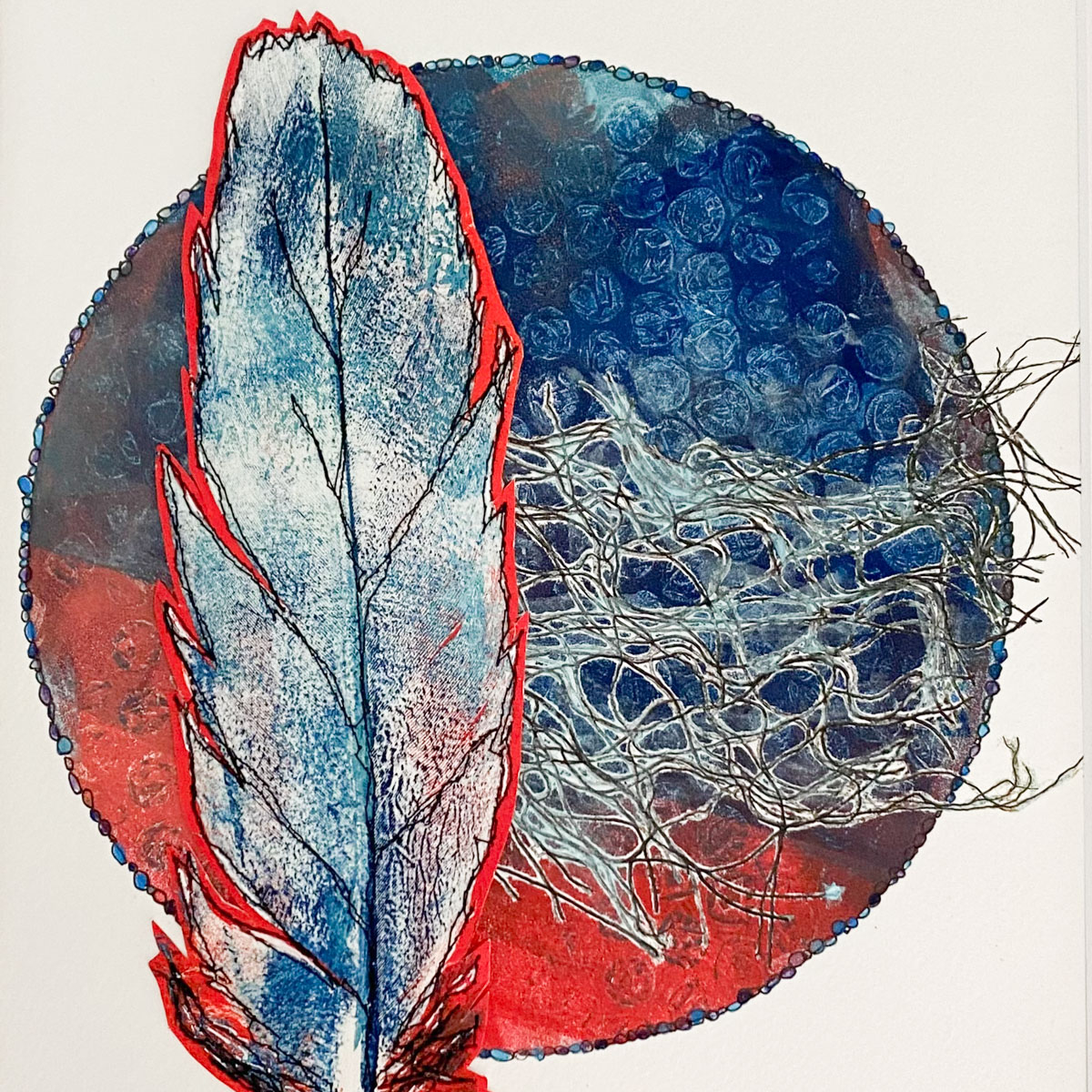 Print of feather on blue and red - Artwork by Kimz