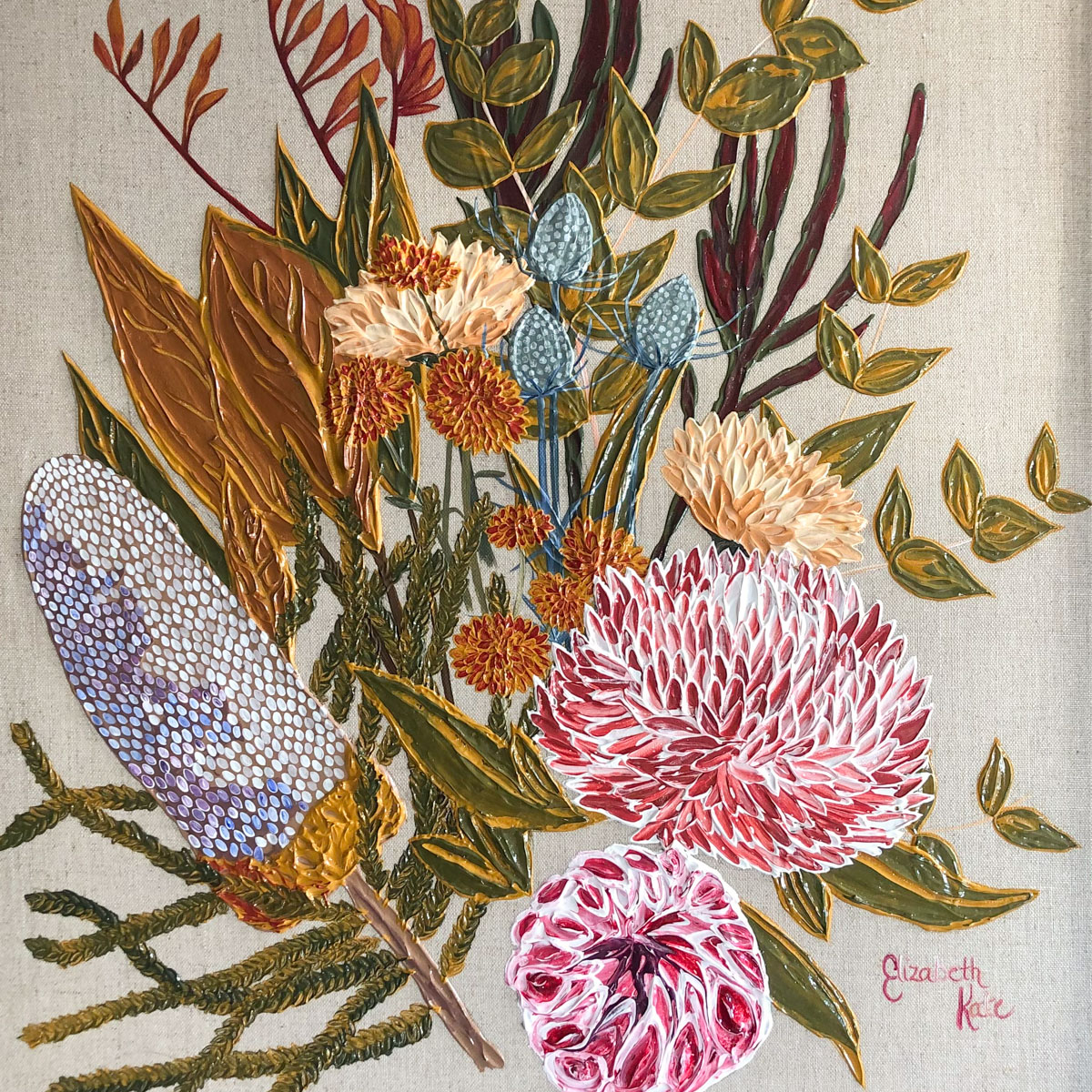 Painting of an arrangement of Australian native flowers - Elizabeth Kate Fine Artworks