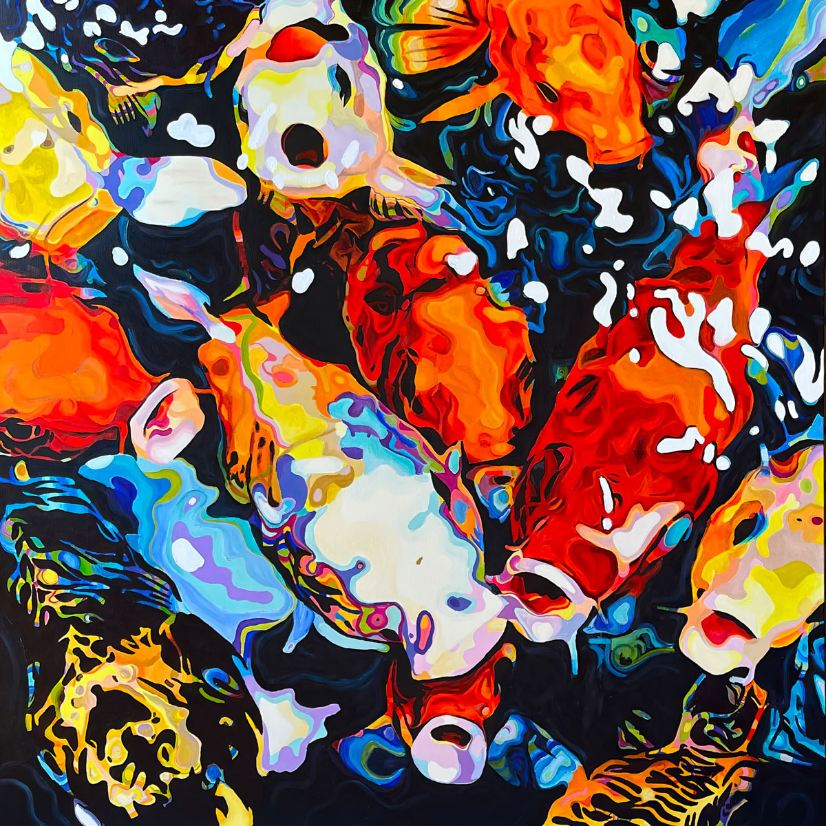 Painting of koi under water - Fethers Studio