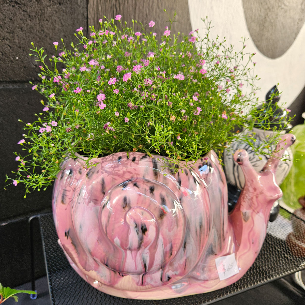 Ceramic snail pot, planted with flowers - Pauline Grabham - A Shade of Allusion