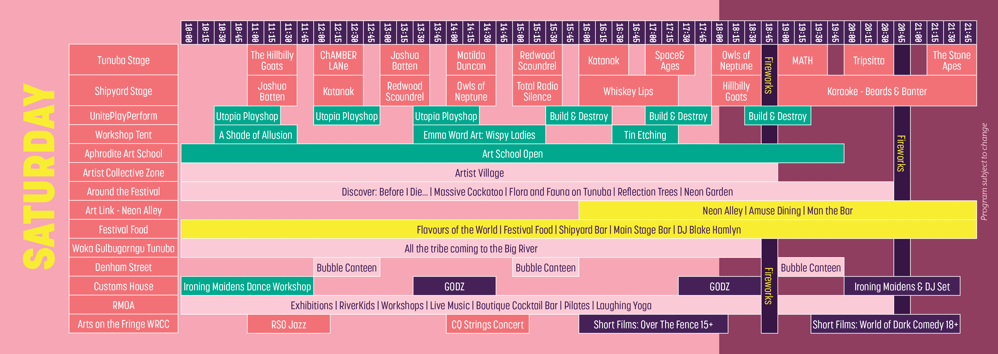 Saturday River Fest X - 2024 Program Timetable